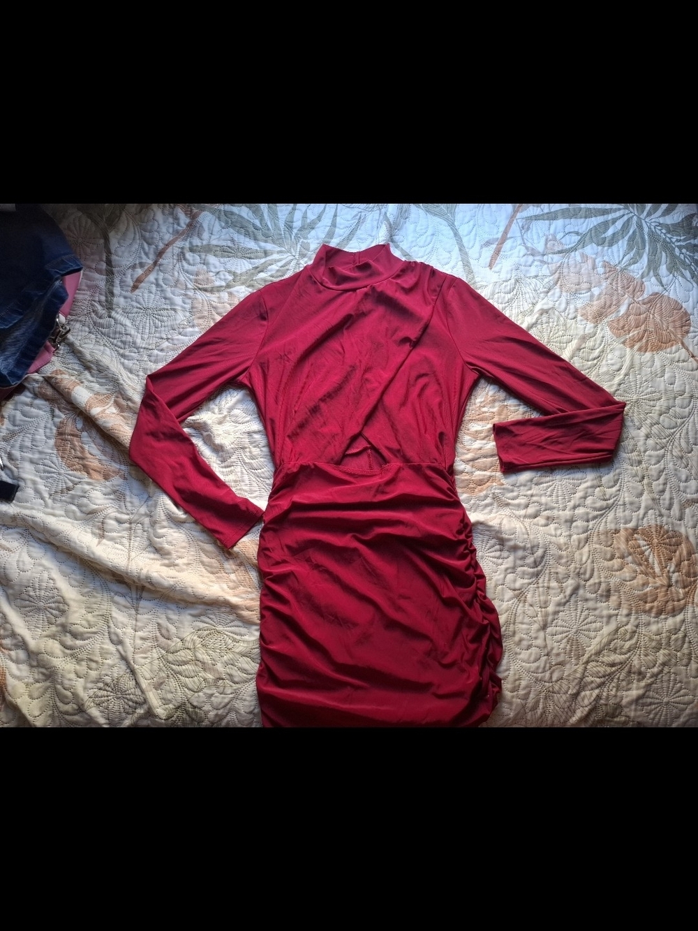 Charlotte Russe Crimson Long-Sleeve Ruched Bodycon Dress